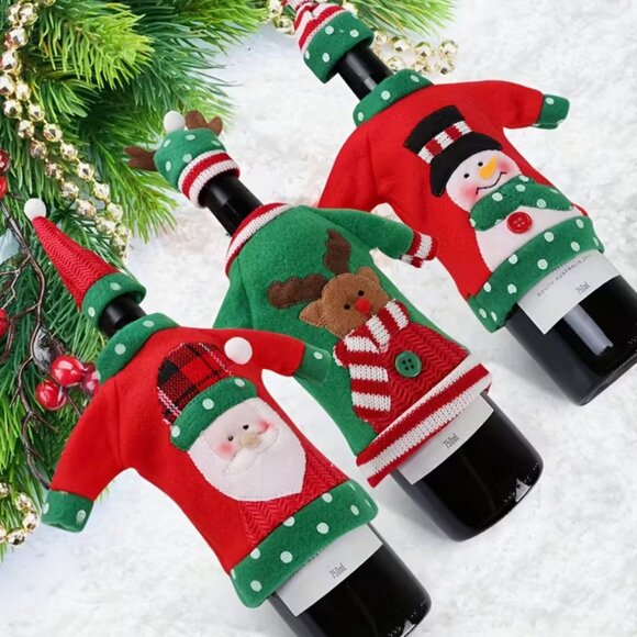 3pcs Ugly Sweater Christmas Wine Bottle Covers, Holiday Bottle Sweater Cover - Picture 5 of 5